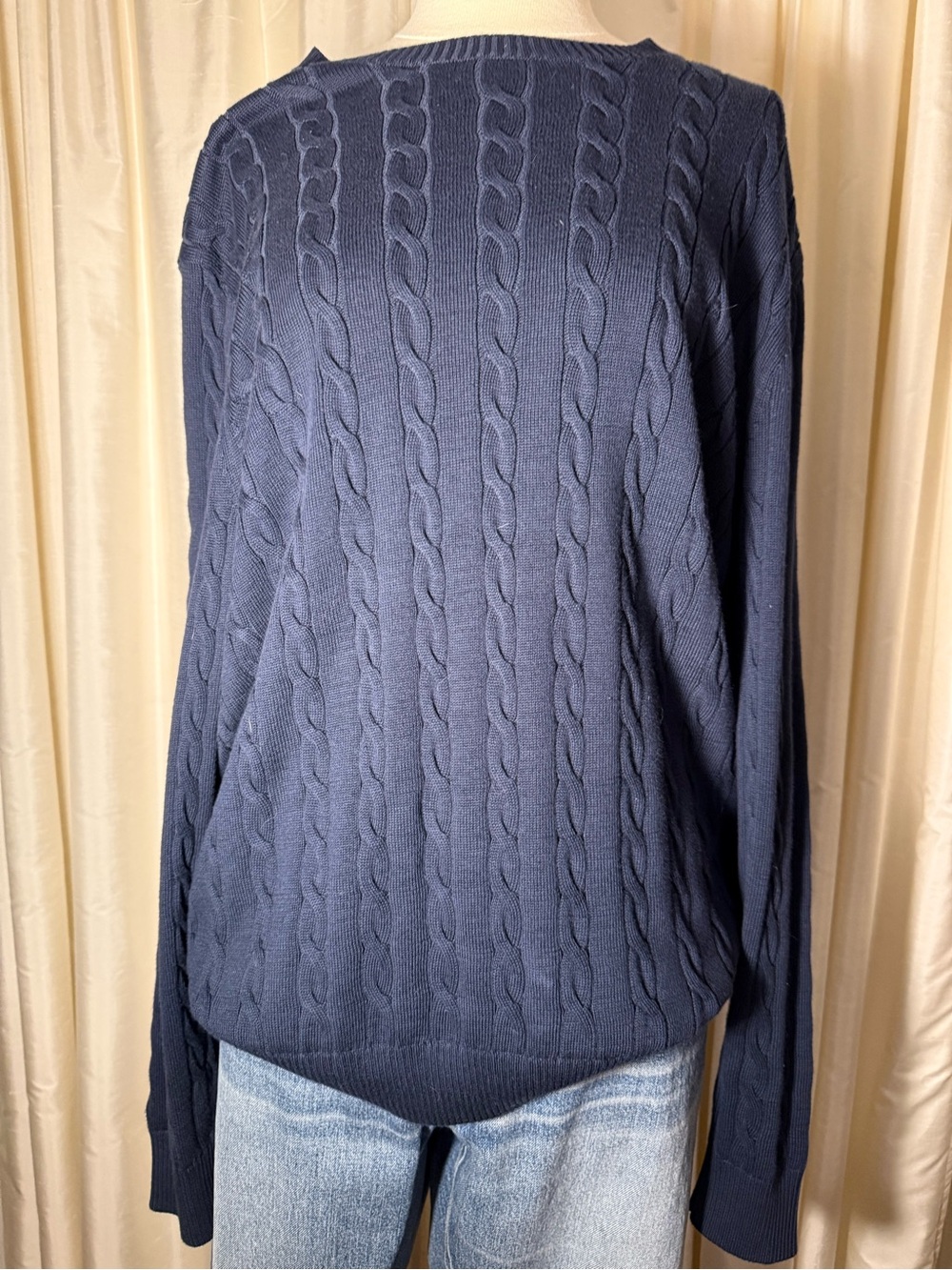 Brooks Brothers Navy Supima Cotton Cable-Knit Crewneck Sweater - Picture 7 of 9